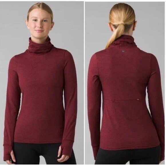 PRANA Ice Flow Long Sleeve Turtle Neck Lightweight Base Layer Warm Mulberry XL - Picture 1 of 7